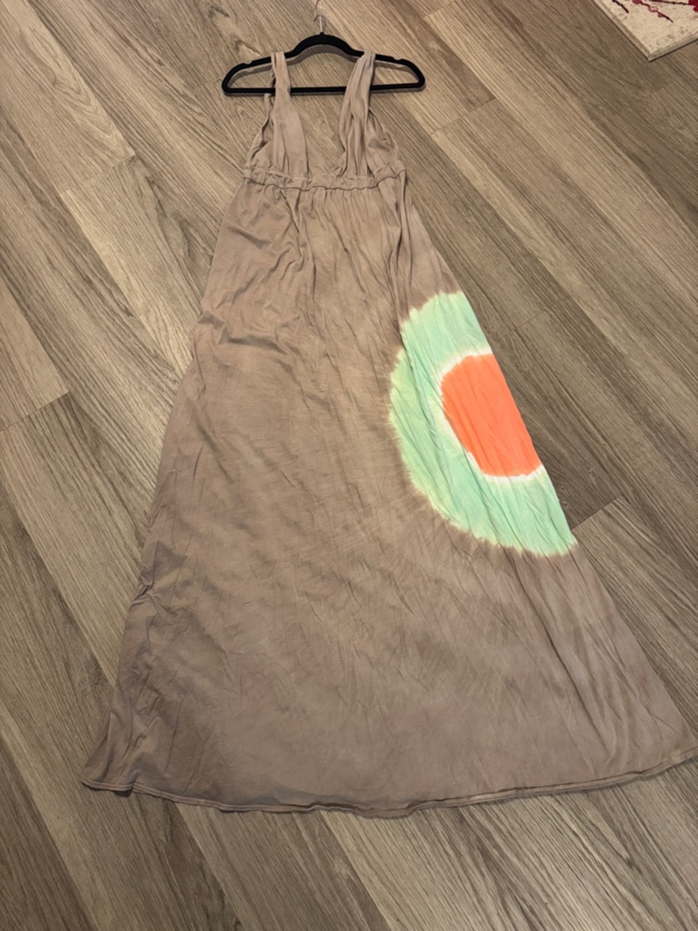 Gypsy 05 Sleeveless Taupe Maxi Dress with Mint and Coral Ring
